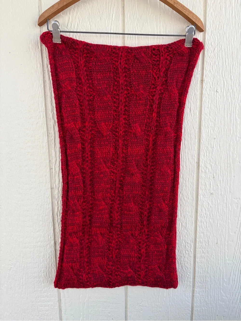Unisex Large warm knitted long winter scarf Red